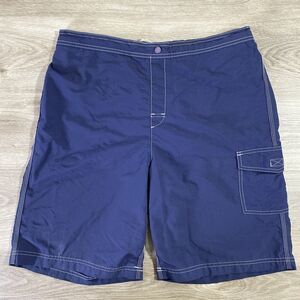 Lands End Mens Swimming Trunks Size Large Blue Lined Beach Shorts Cargo Pocket